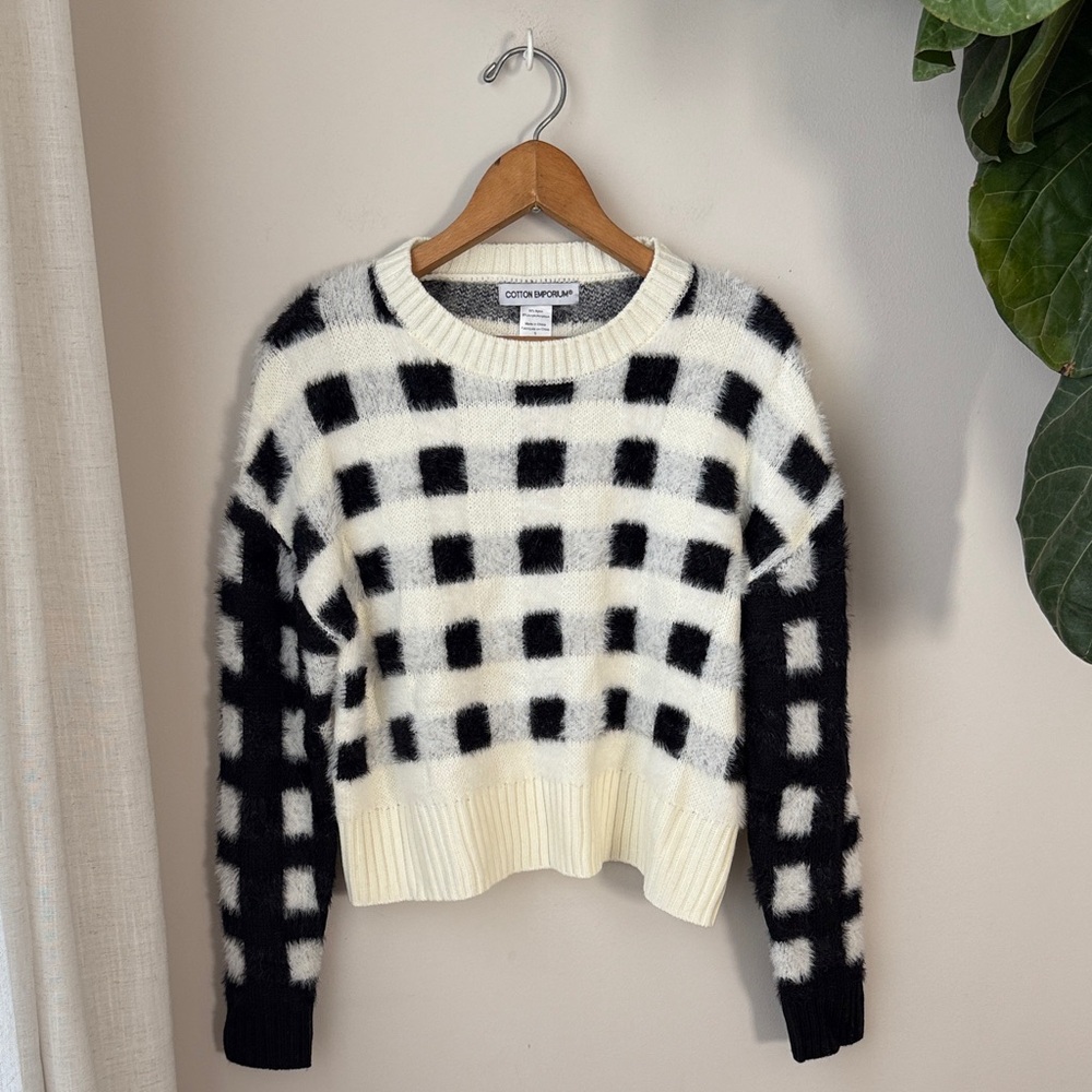 Cotton Emporium B+W Checkered Fuzzy Heavy Sweater